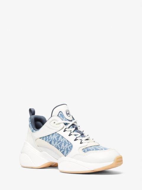 MICHAEL KORS Bowie Signature Logo Print Denim Trainer