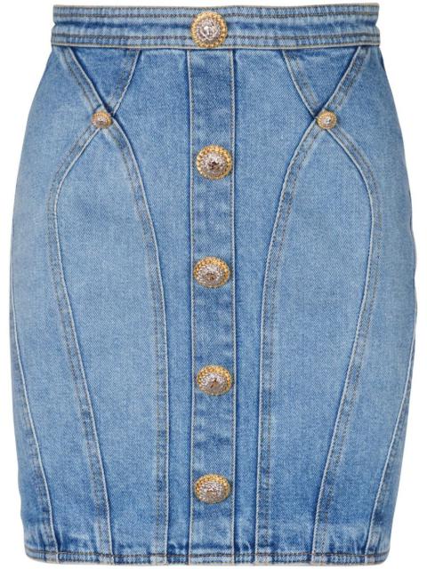 【関税＆送料込み】Balmain 4 Btn Denim Short Skirt Clothing Asymmetric denim short skirt blue blue - Women | BALMAIN