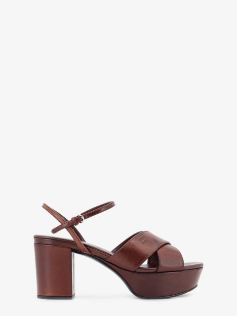 Miu Miu Miu Miu Women Leather Heeled Sandals With Engraved Logo On The Side