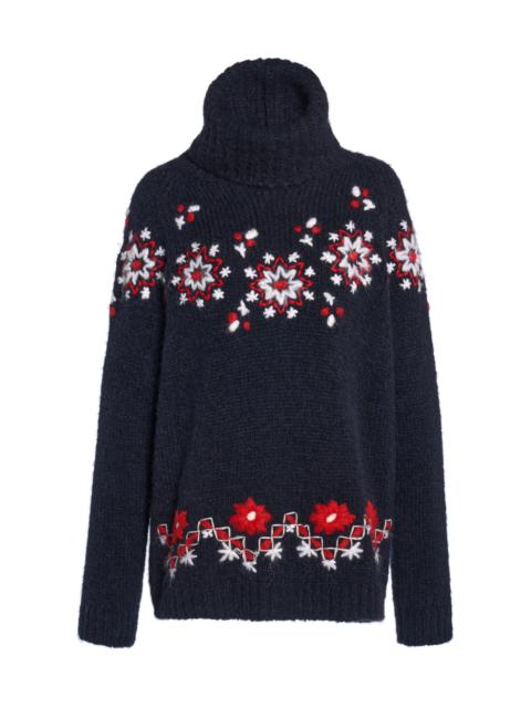 Moncler Grenoble Embroidered Alpaca-Wool Turtleneck Sweater navy