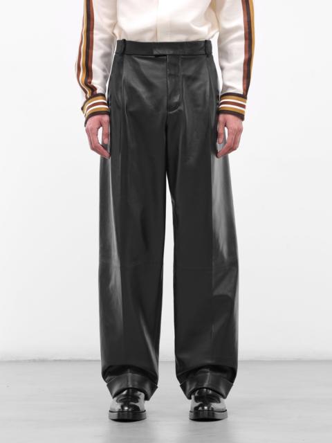 Bottega Veneta Black Leather Wide Leg Trousers