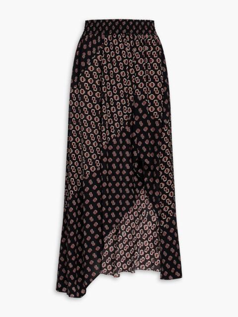 maje Asymmetric logo-print voile midi skirt