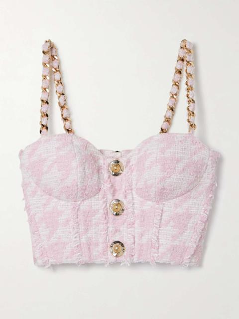 Embellished cotton-blend tweed bustier top Pink