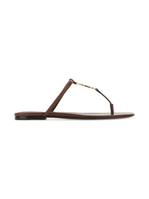 Brown Leather Cassandre Thong Slippers
