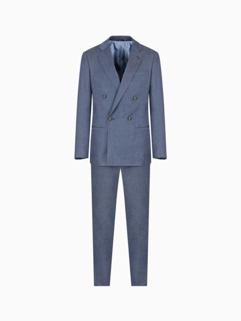 GIORGIO ARMANI SOHO LINE DOUBLE-BREASTED DENIM-EFFECT CASHMERE AND STRETCH COTTON SUIT
