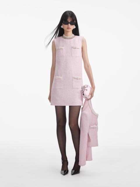 self-portrait Pink Boucle Pearl Trim Mini Dress