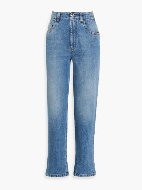 Brunello Cucinelli Bead-embellished high-rise tapered jeans