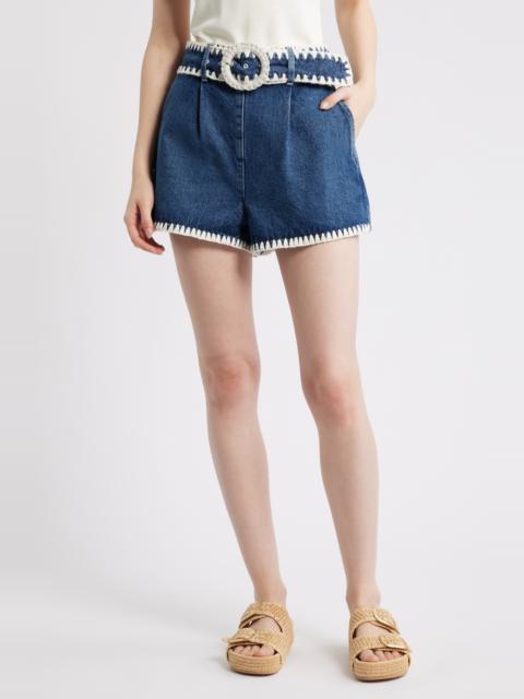 FARM RIO FARM Rio Embroidered Belted Denim Shorts at Nordstrom