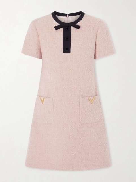 Valentino Bow-detailed Embellished Wool-blend Bouclé Mini Dress