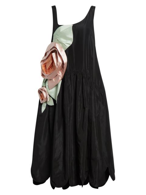 Simone Rocha Simone Rocha Pressed Rosette Tilted Neck Dress in Black/Multi at Nordstrom