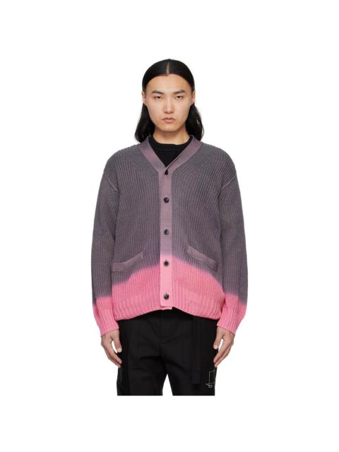 sacai Gray & Pink Garment Dye Knit Cardigan