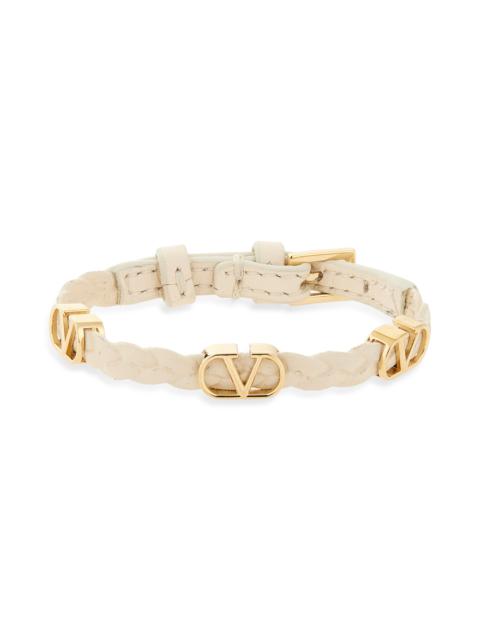 Valentino Valentino Garavani VLOGO Braided Leather Bracelet in Light Ivory at Nordstrom