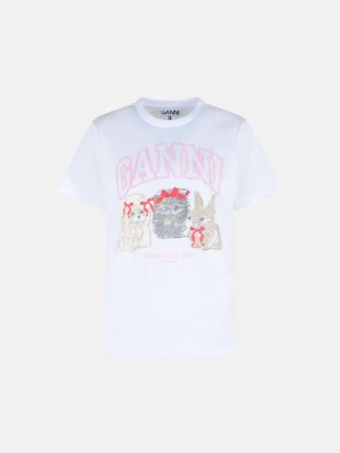 GANNI WHITE COTTON T-SHIRT