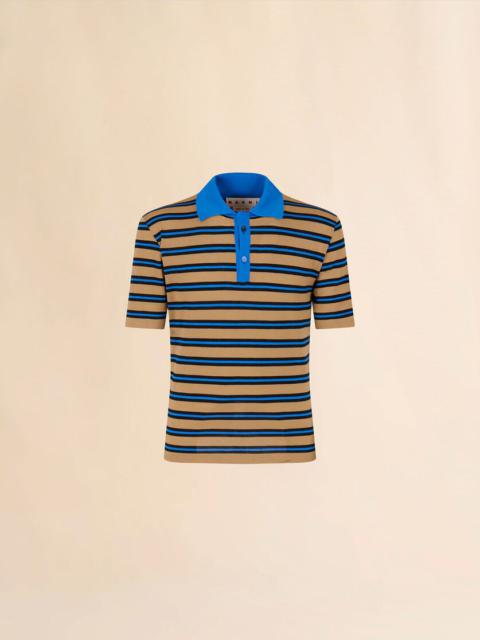Marni BROWN AND BLUE STRIPED WOOL POLO SHIRT
