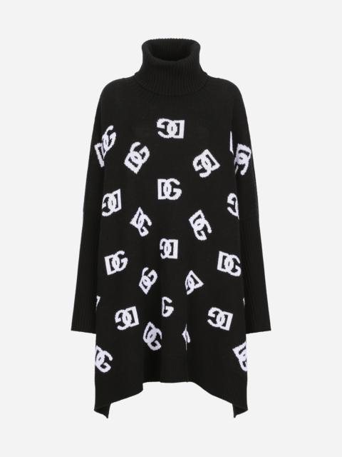 Dolce & Gabbana Wool poncho with jacquard DG logo