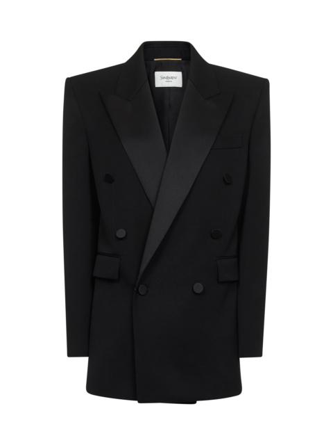 Saint Laurent Women Black Grain De Poudre Wool Tuxedo Jacket