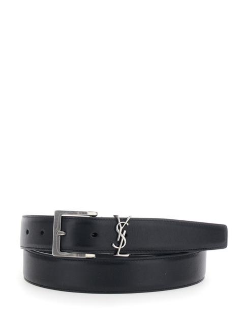 SAINT LAURENT Saint Laurent Men Black Belt With Cassandre Plaque On The Front And Buckle Closure In Leather Man