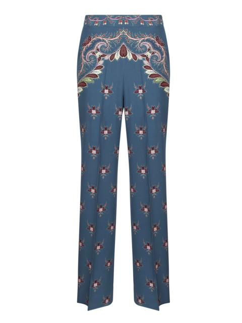Etro Light blue floral print crepe de chine palazzo trousers