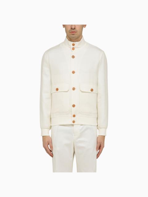 Brunello Cucinelli Lightweight Jacket In White Wool And Linen