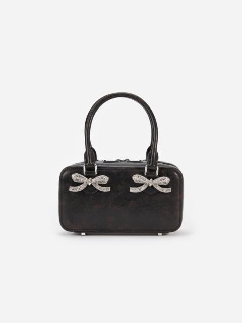 self-portrait Black Distressed Leather Mini Tote Bag