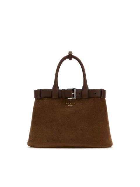 Prada Brown Suede Prada Buckle Medium Handbag