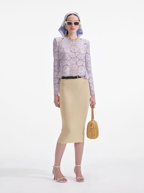 self-portrait Yellow Viscose Knit Midi Skirt