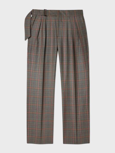 Paul Smith Tan Check Wool Pleat-Front Belted Trousers