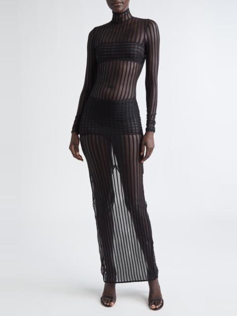 LaQuan Smith LaQuan Smith Stripe Long Sleeve Open Back Maxi Dress in Black at Nordstrom