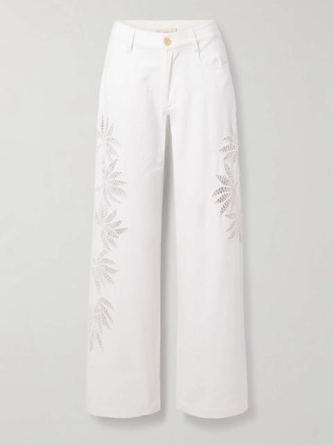 Stulla crochet-trimmed mid-rise straight-leg jeans White