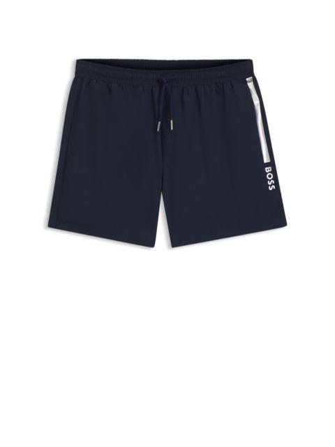 BOSS SWIM SHORTS WITH FOIL-PRINTED LOGO AND STRIPE