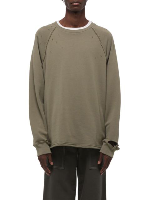 Helmut Lang Helmut Lang Distressed Crewneck Sweatshirt in Sage Dust at Nordstrom