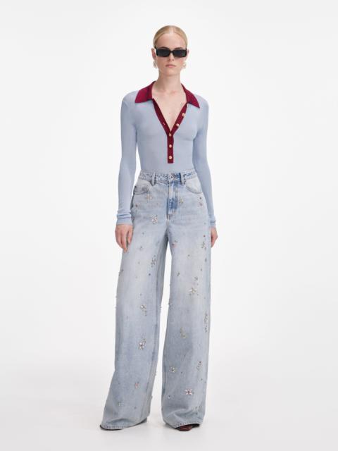 self-portrait Blue Viscose Knit Bodysuit