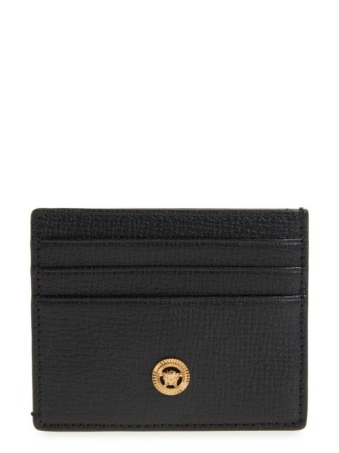 VERSACE Versace Medusa Grained Leather Card Case in Black Versace Gold at Nordstrom