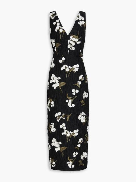 Erdem Floral-appliquéd wool-blend cloqué midi dress