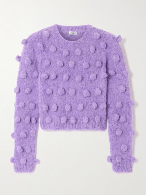 Loewe Cropped Pom Pom-embellished Brushed Knitted Sweater