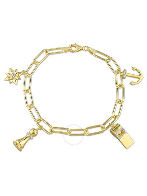 Other Designers AMOUR 1/6CT TDW Men's Diamond 4-charm 6mm Oval Link Chain Bracelet In Yellow Plated Sterling Silver 