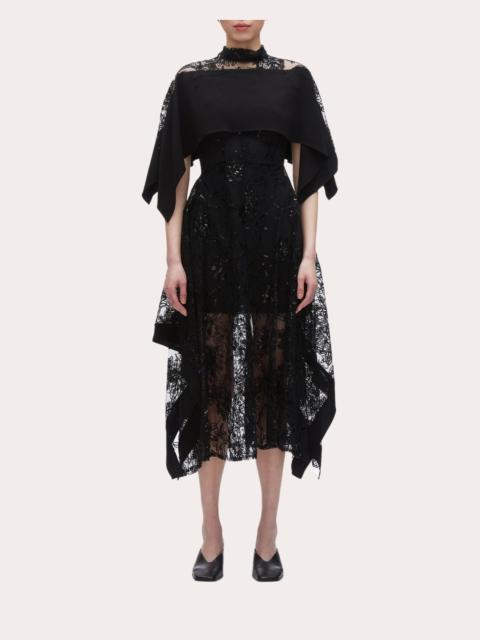 3.1 Phillip Lim Sequin Lace Mock Neck Cape Midi Dress