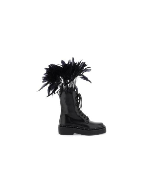 Valentino Valentino garavani leather m-way rockstud combat boots with feathers Size EU 36