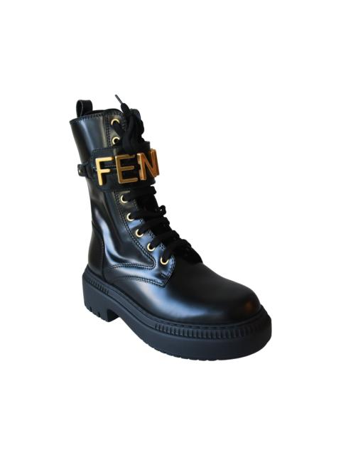 FENDI Fendi Fendigraphy Logo-Cuff Biker Boots Black