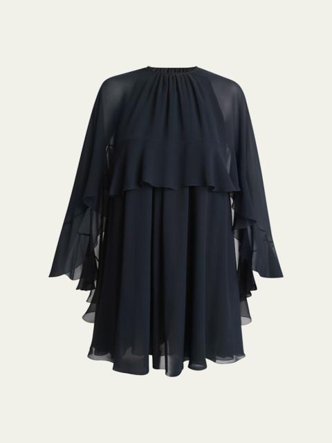 Chloé Ruffled Three-Quarter Sleeve Silk Georgette Mini Dress