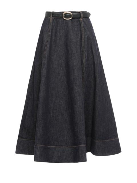 self-portrait Denim Flared Midi Skirt