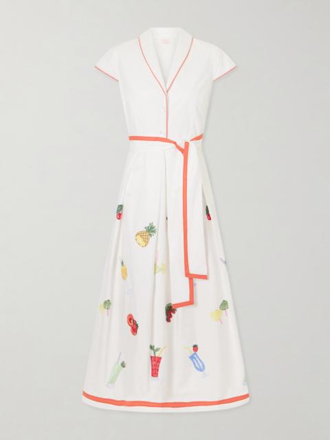 LORETTA CAPONI Giardino Belted Embroidered Cotton-poplin Dress