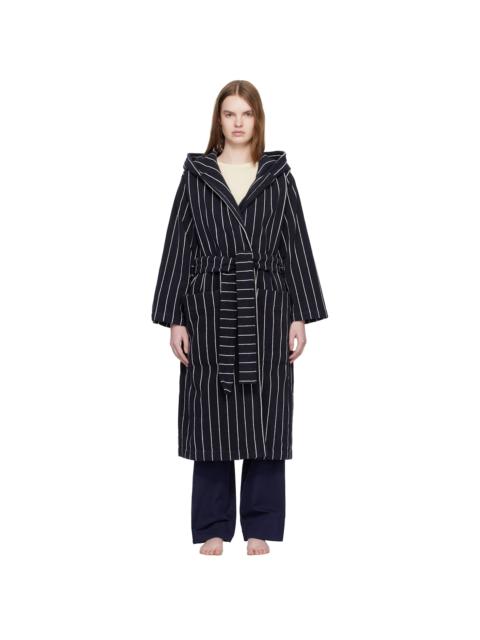 TEKLA Black & White Terry Hooded Bathrobe