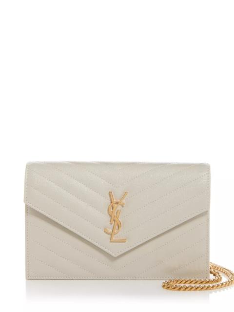 SAINT LAURENT Cassandre Envelope Chain Wallet in Grain Leather