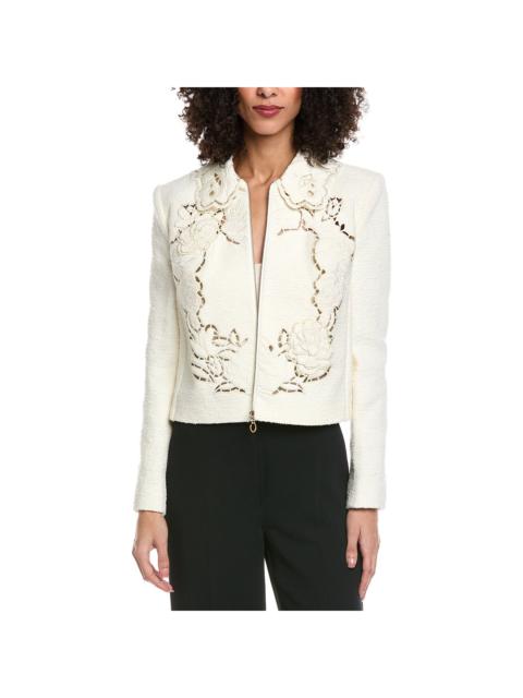 Oscar de la Renta Oscar de la Renta Floral Detail Tweed Silk-Lined Wool-Blend Jacket
