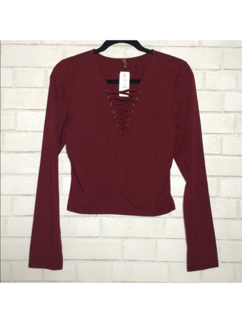 Other Designers LF Burgundy Long Sleeve Lace Up Top