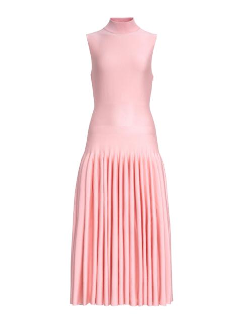 Alaïa Drop-Waist Knit Cotton Midi Dress pink