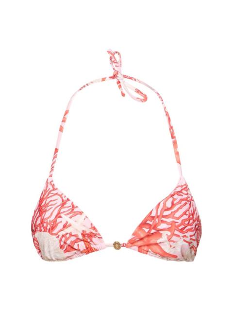VERSACE Printed coral lycra triangle bikini top