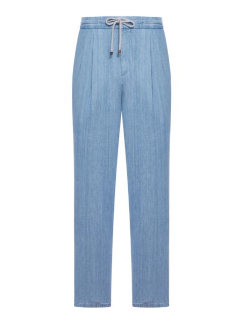 Brunello Cucinelli Brunello Cucinelli Men Lightweight Denim Trousers With Drawstring And Double Pleats