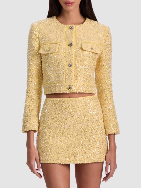 Alice + Olivia Alice + Olivia Lorie Embellished Crop Tweed Jacket in Butter at Nordstrom